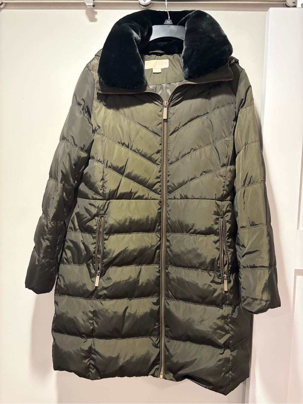 Michael Kors Olive Green Quilted Midi Puffer Coat